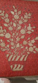 ترمه قدیمی سرمه دوزی با نخ نقره روکش آب طلا اصل