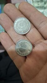دو عدد سکه نقره پهلوی 1 ریالی و دو ریالی